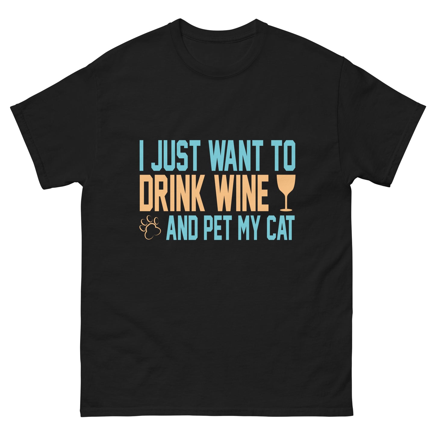 Класическа мъжка тениска DRINK WINE AND PET MY CAT