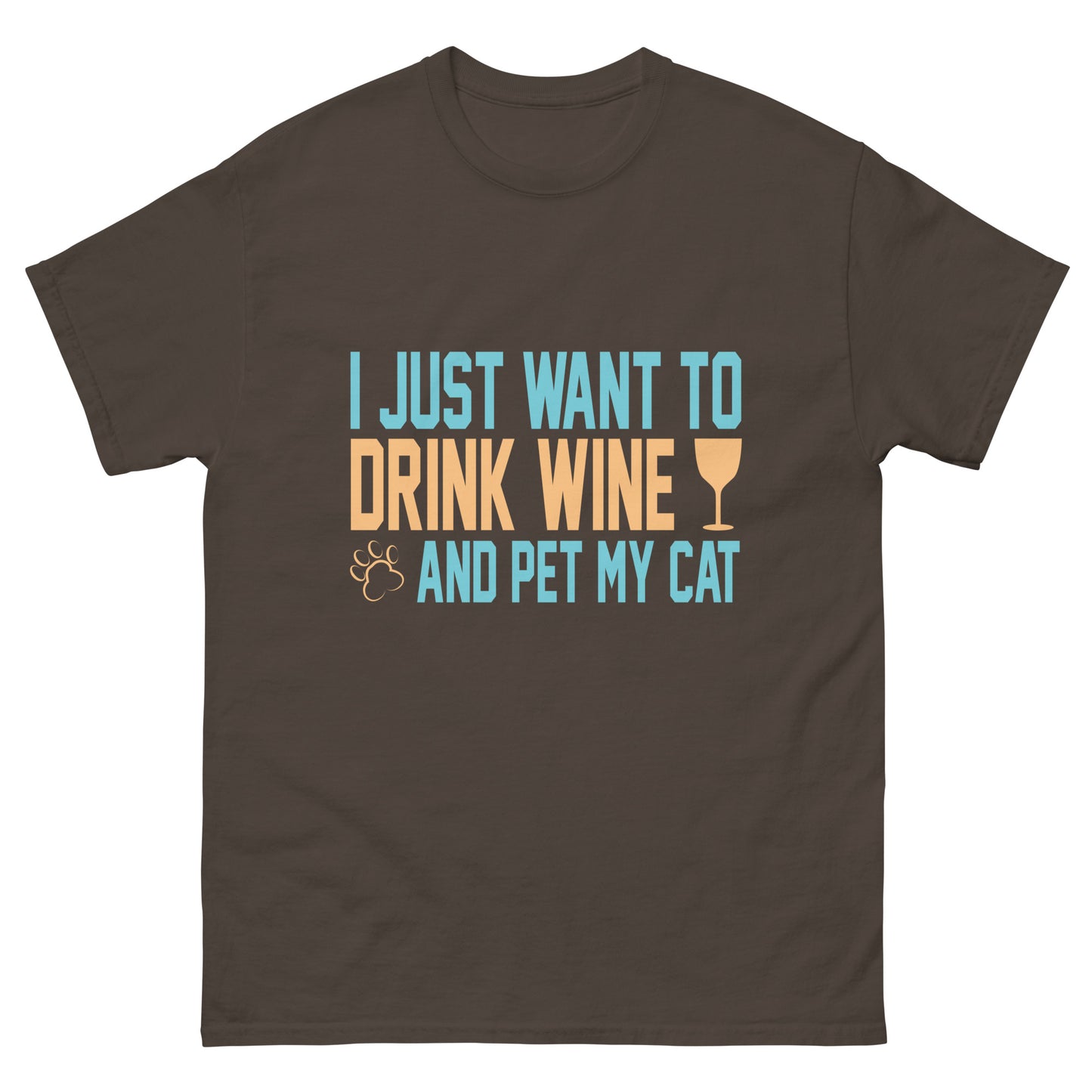 Класическа мъжка тениска DRINK WINE AND PET MY CAT
