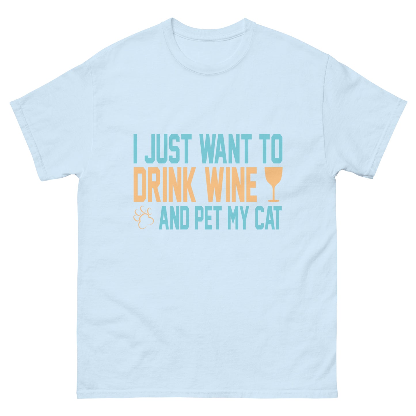 Класическа мъжка тениска DRINK WINE AND PET MY CAT