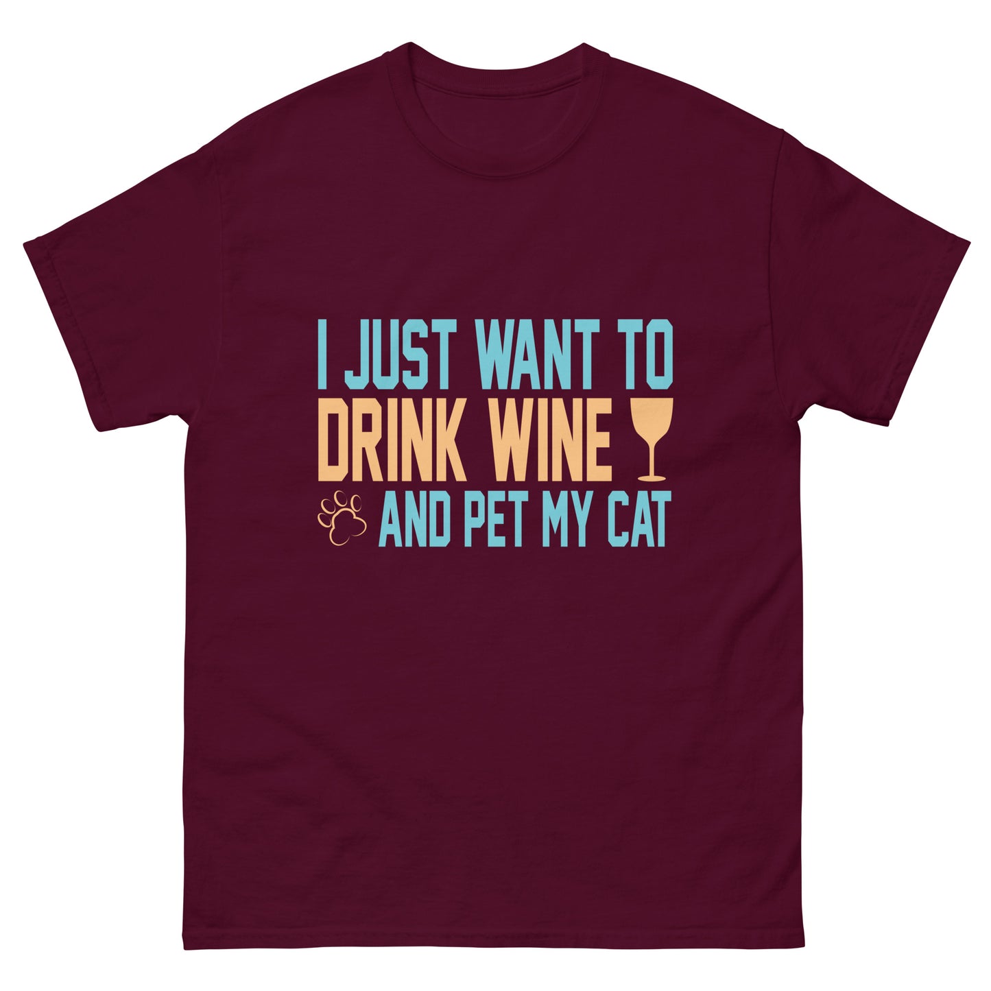 Класическа мъжка тениска DRINK WINE AND PET MY CAT
