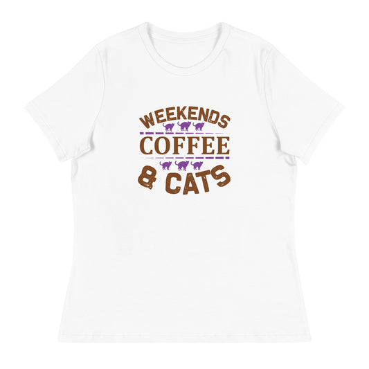 Дамска спокойна тениска WEEKENDS COFFEE AND CATS