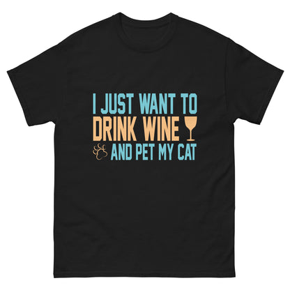 Класическа мъжка тениска DRINK WINE AND PET MY CAT