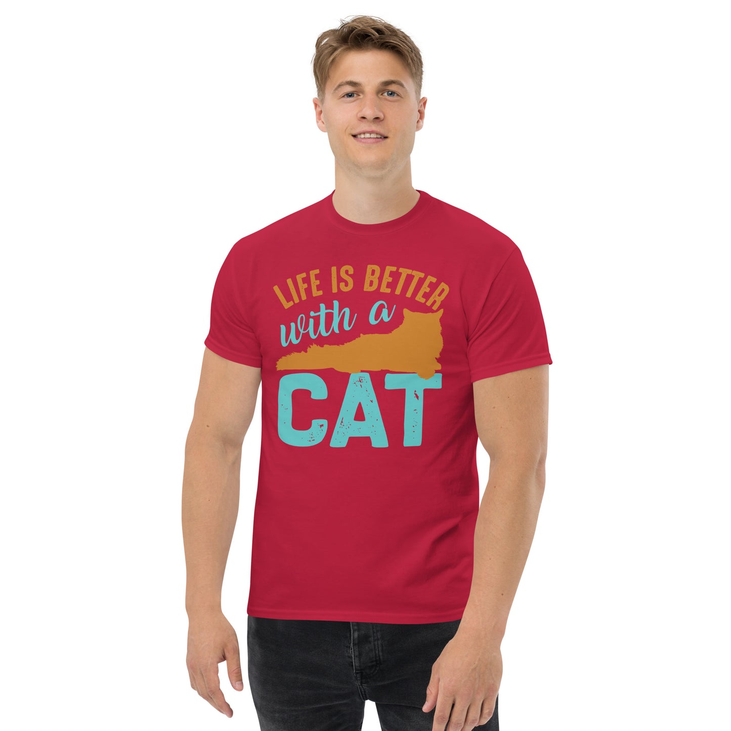 Camiseta clásica de hombre LA VIDA ES MEJOR CON UN GATO