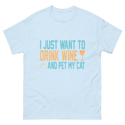 Класическа мъжка тениска DRINK WINE AND PET MY CAT