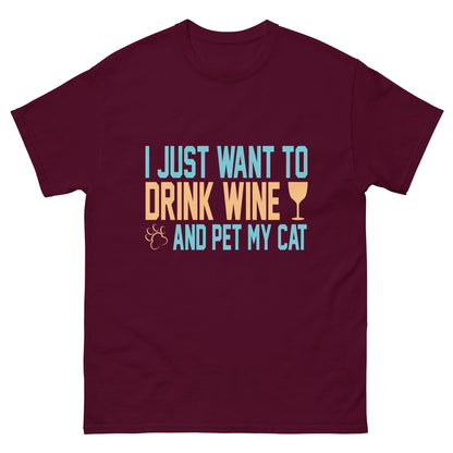 Класическа мъжка тениска DRINK WINE AND PET MY CAT
