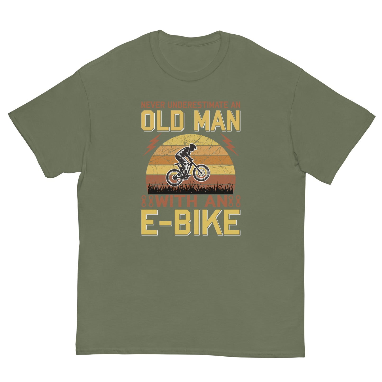 Camiseta clásica hombre VIEJO CON BICICLETA ELÉCTRICA