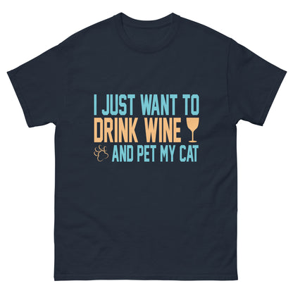 Класическа мъжка тениска DRINK WINE AND PET MY CAT