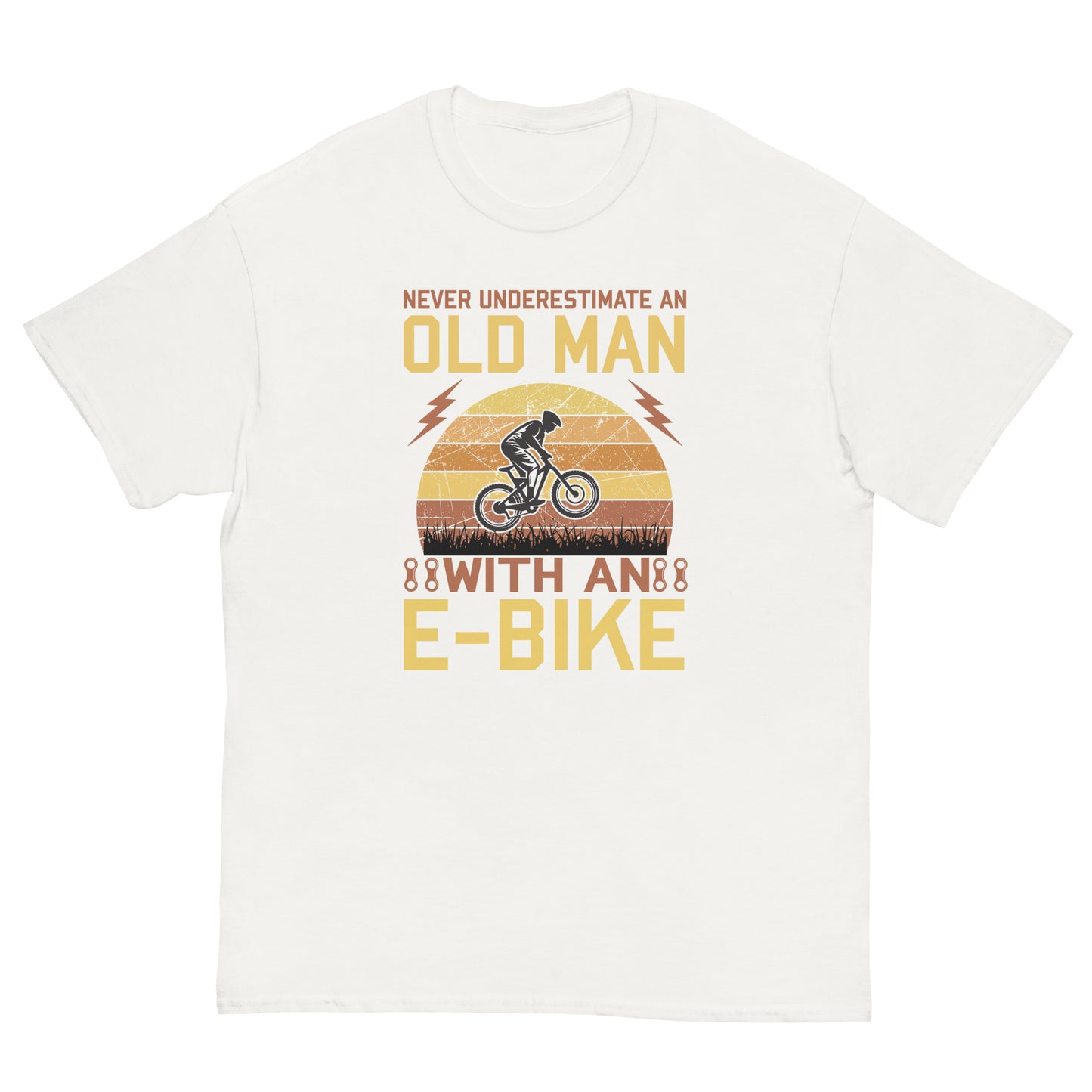 Camiseta clásica hombre VIEJO CON BICICLETA ELÉCTRICA