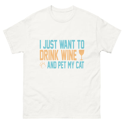 Класическа мъжка тениска DRINK WINE AND PET MY CAT