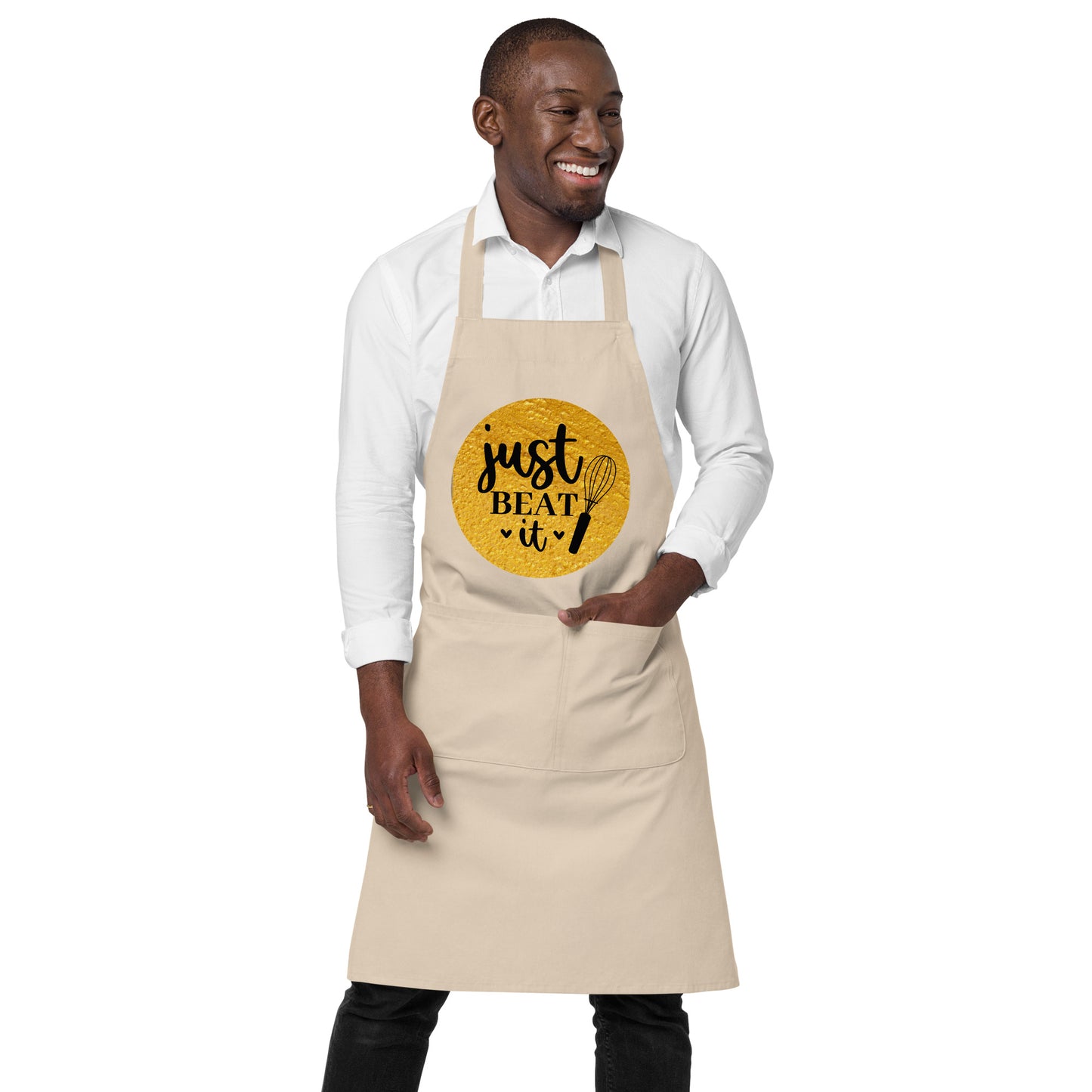 Organic cotton apron JUST BEAT IT