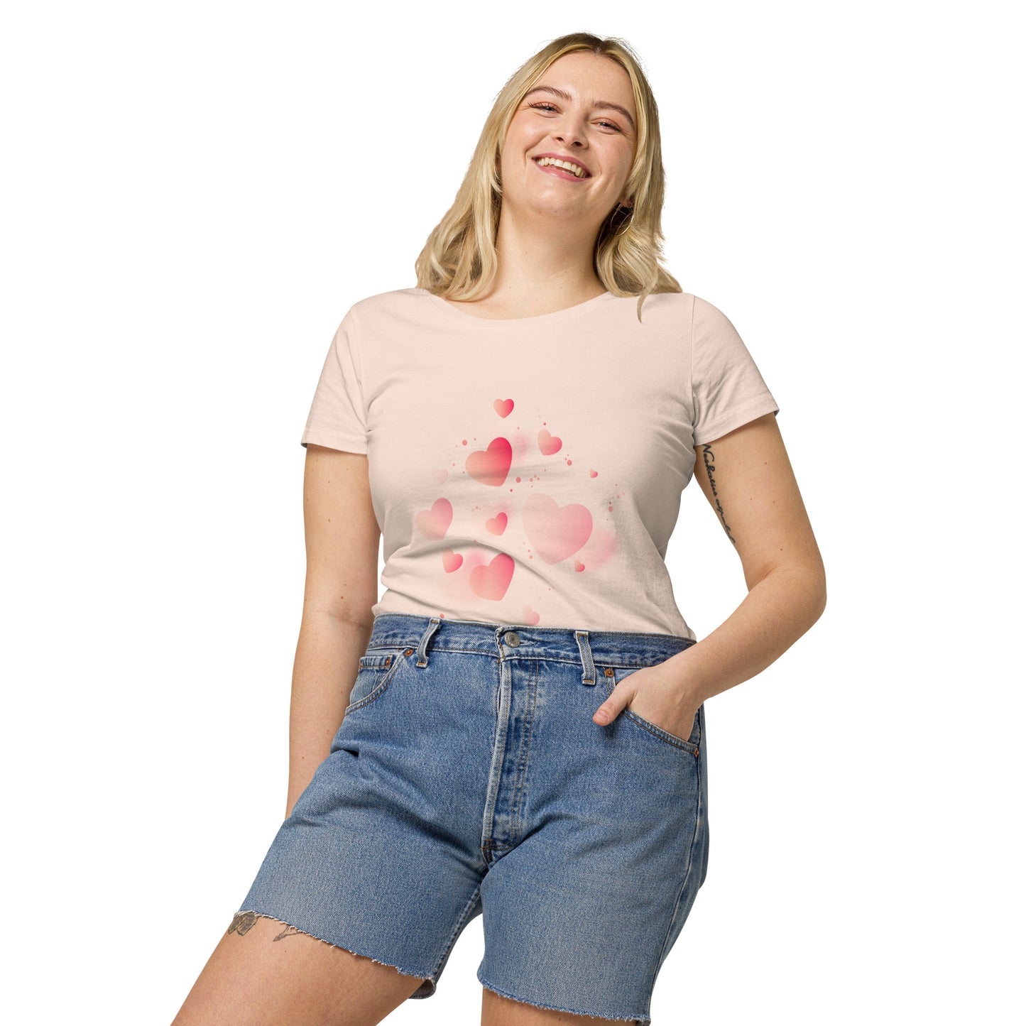 Camiseta orgánica básica de mujer CORAZONES ROSAS