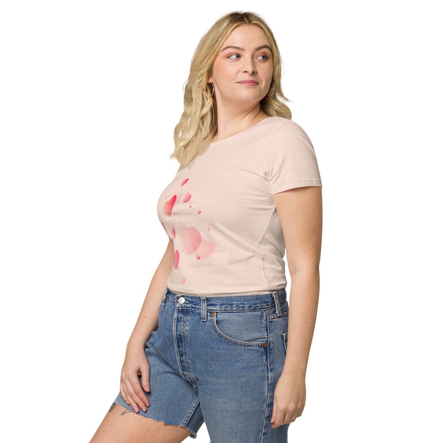 Camiseta orgánica básica de mujer CORAZONES ROSAS