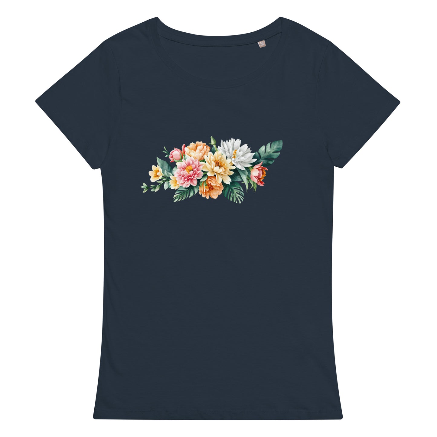 Camiseta orgánica básica de mujer FLORES DE COLORES