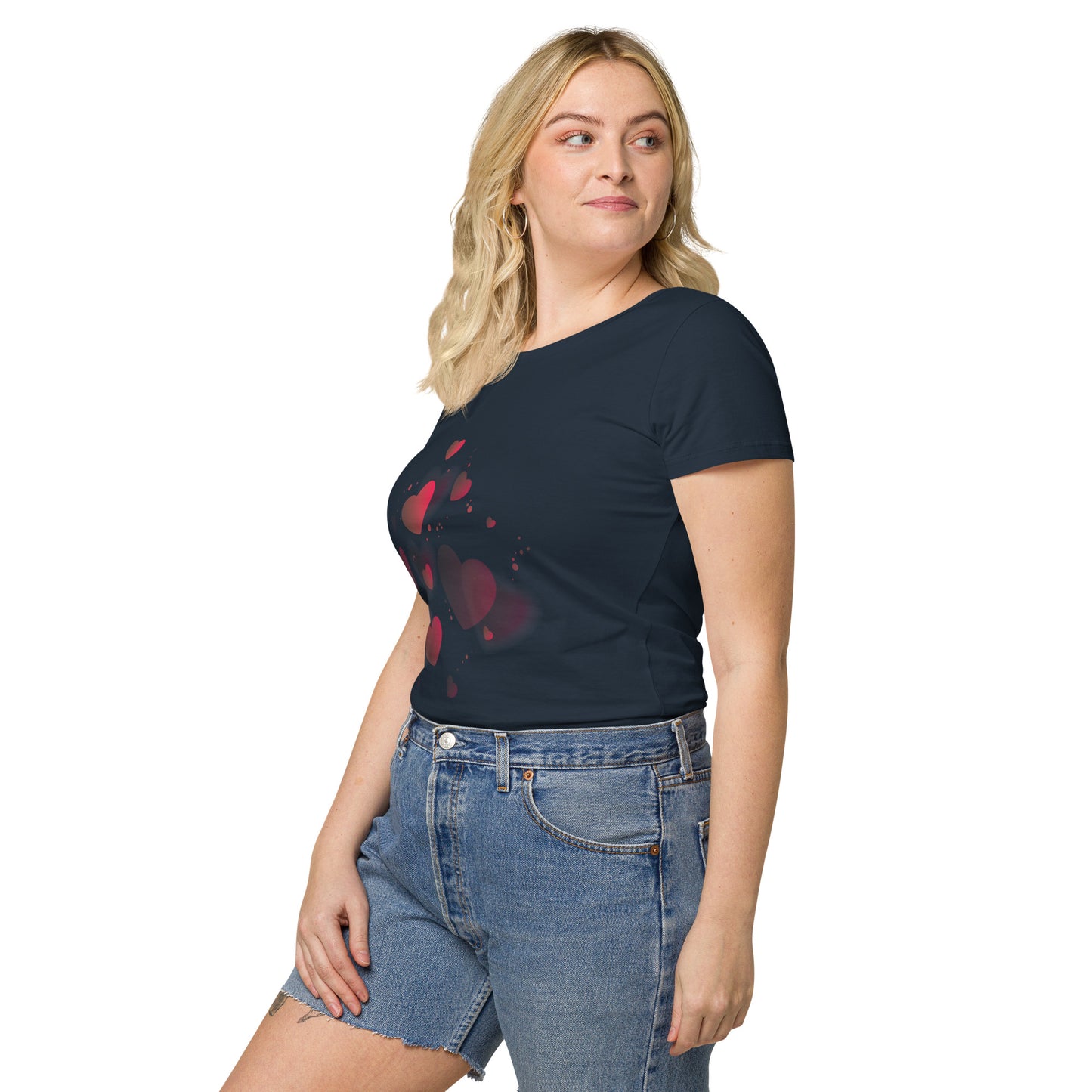 Camiseta orgánica básica de mujer CORAZONES ROSAS