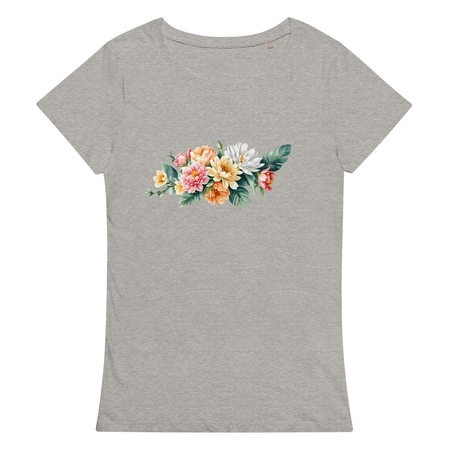 Camiseta orgánica básica de mujer FLORES DE COLORES