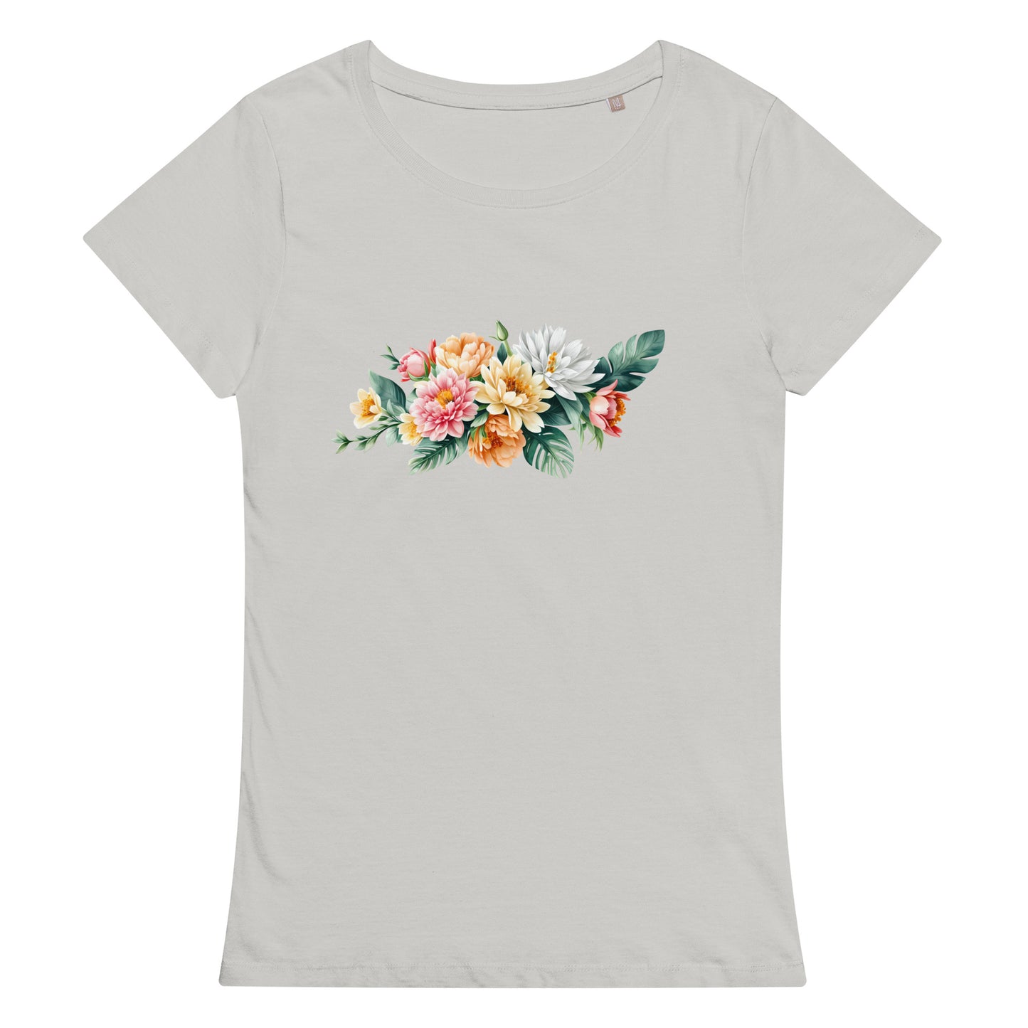 Camiseta orgánica básica de mujer FLORES DE COLORES