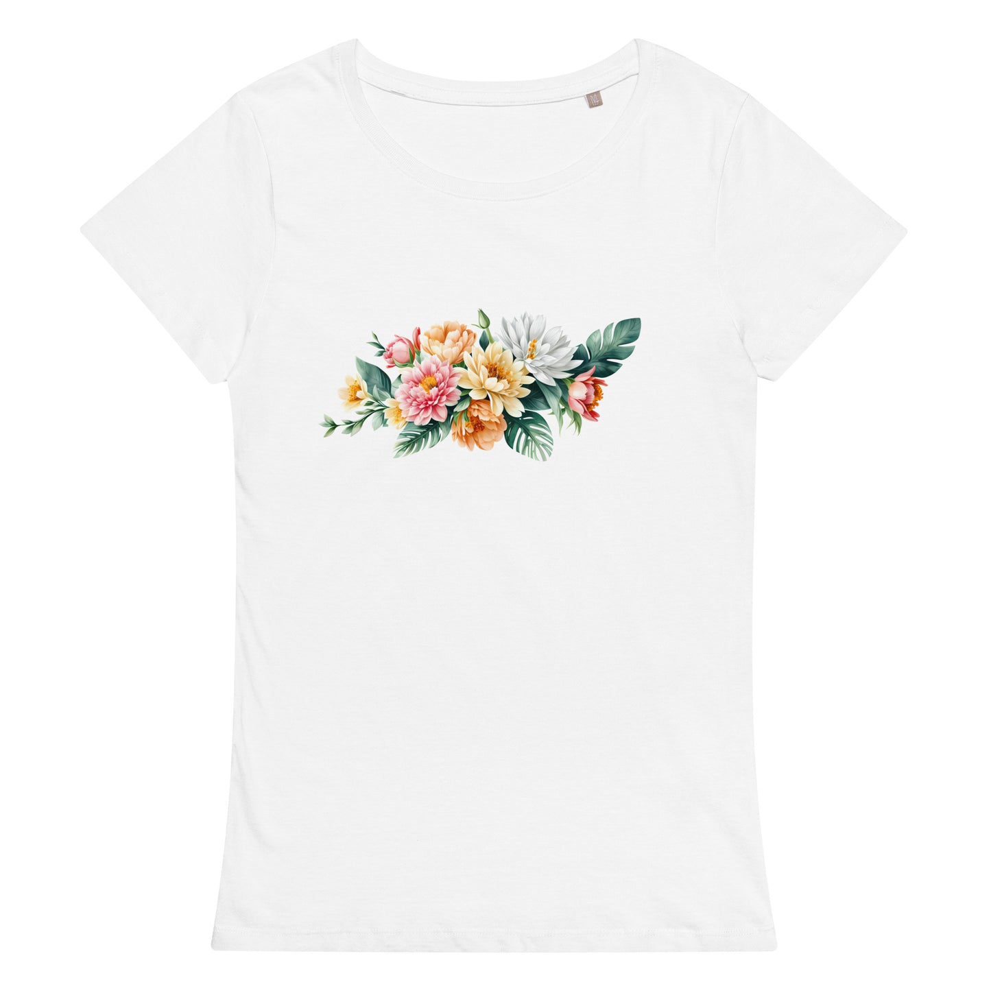 Camiseta orgánica básica de mujer FLORES DE COLORES