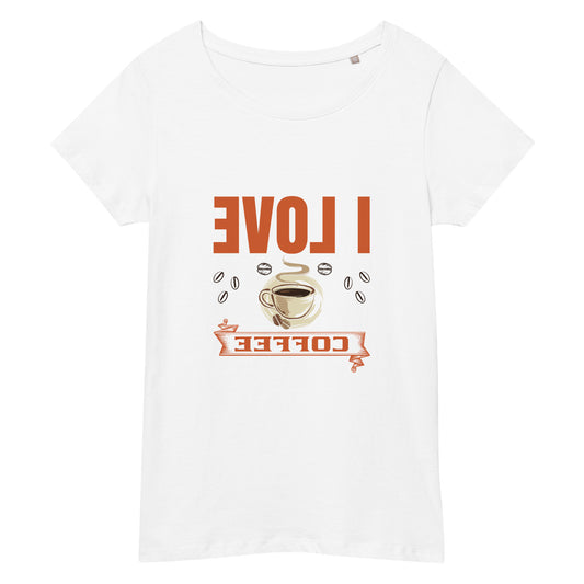 Women’s basic organic t-shirt I LOVE COFFEE