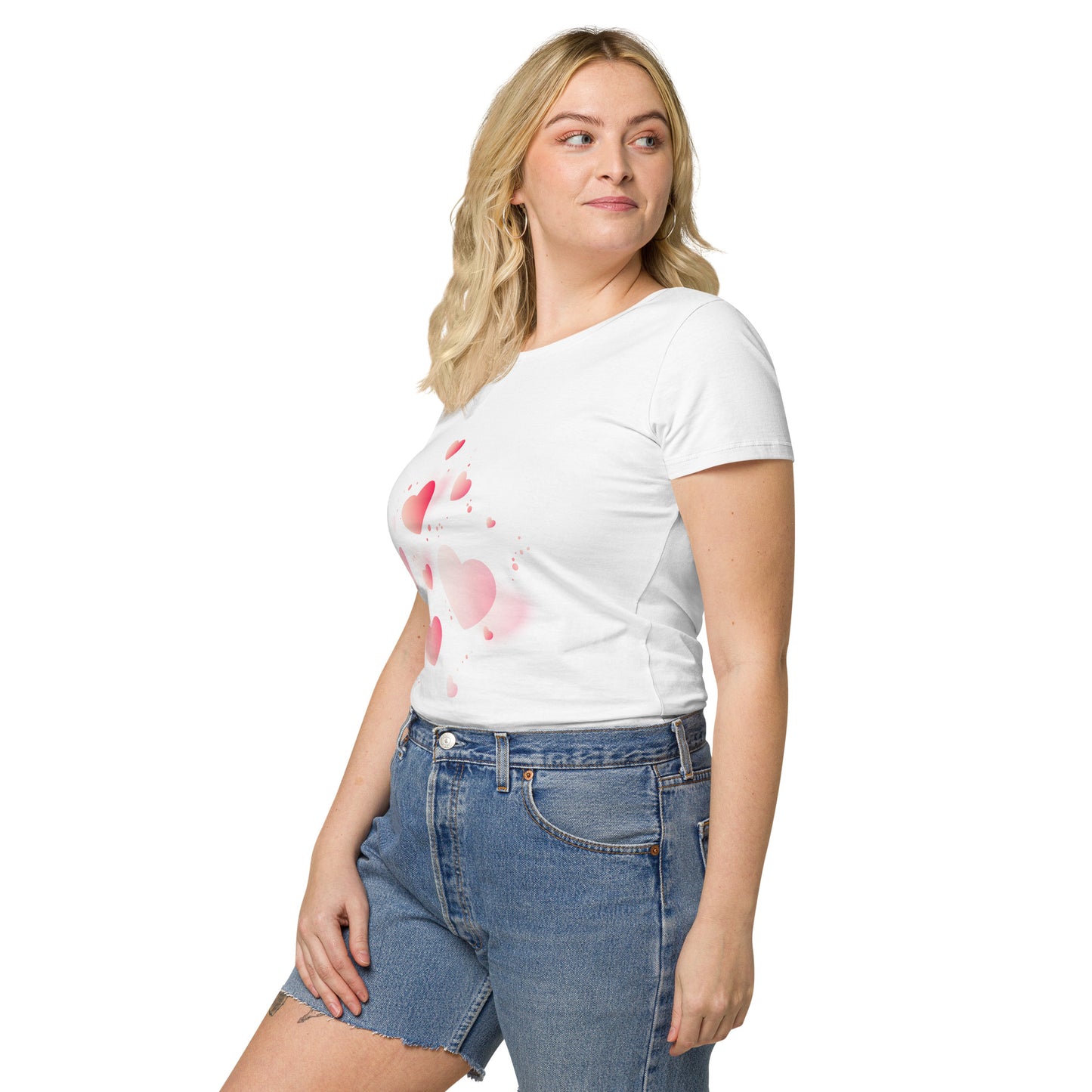 Camiseta orgánica básica de mujer CORAZONES ROSAS