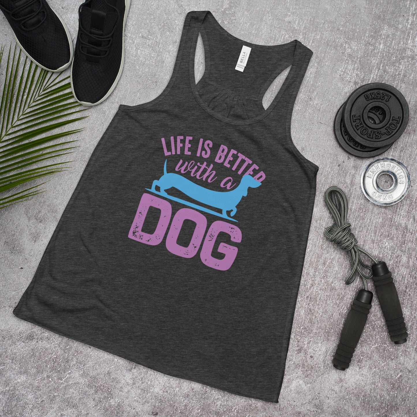 Camiseta sin mangas fluida con espalda cruzada para mujer LA VIDA ES MEJOR CON UN PERRO