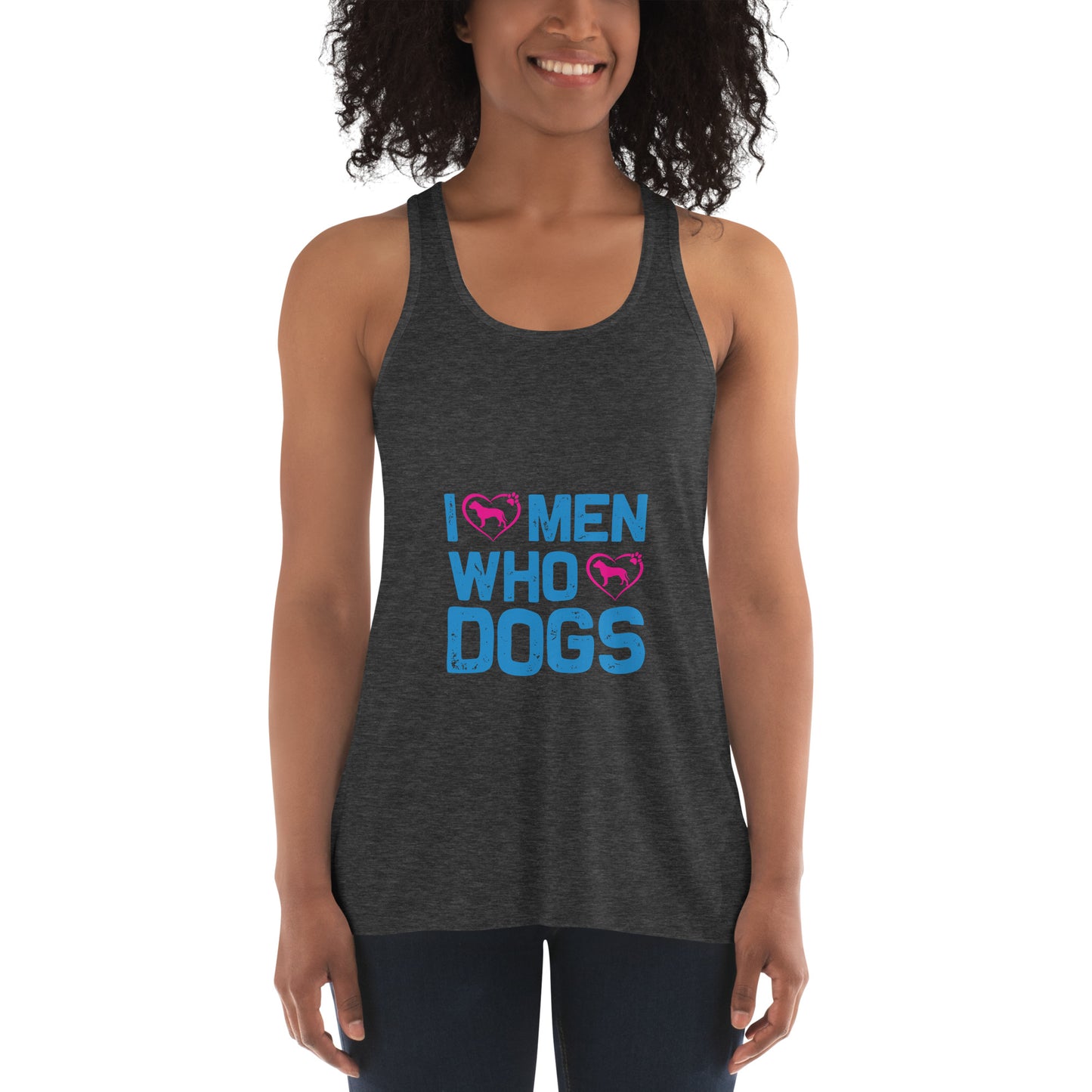 Camiseta sin mangas fluida con espalda cruzada para mujer AMO A LOS HOMBRES QUE AMAN A LOS PERROS