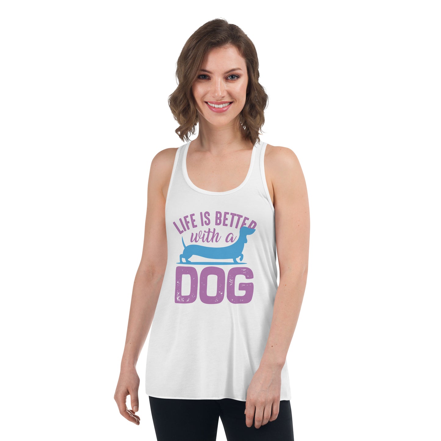 Camiseta sin mangas fluida con espalda cruzada para mujer LA VIDA ES MEJOR CON UN PERRO