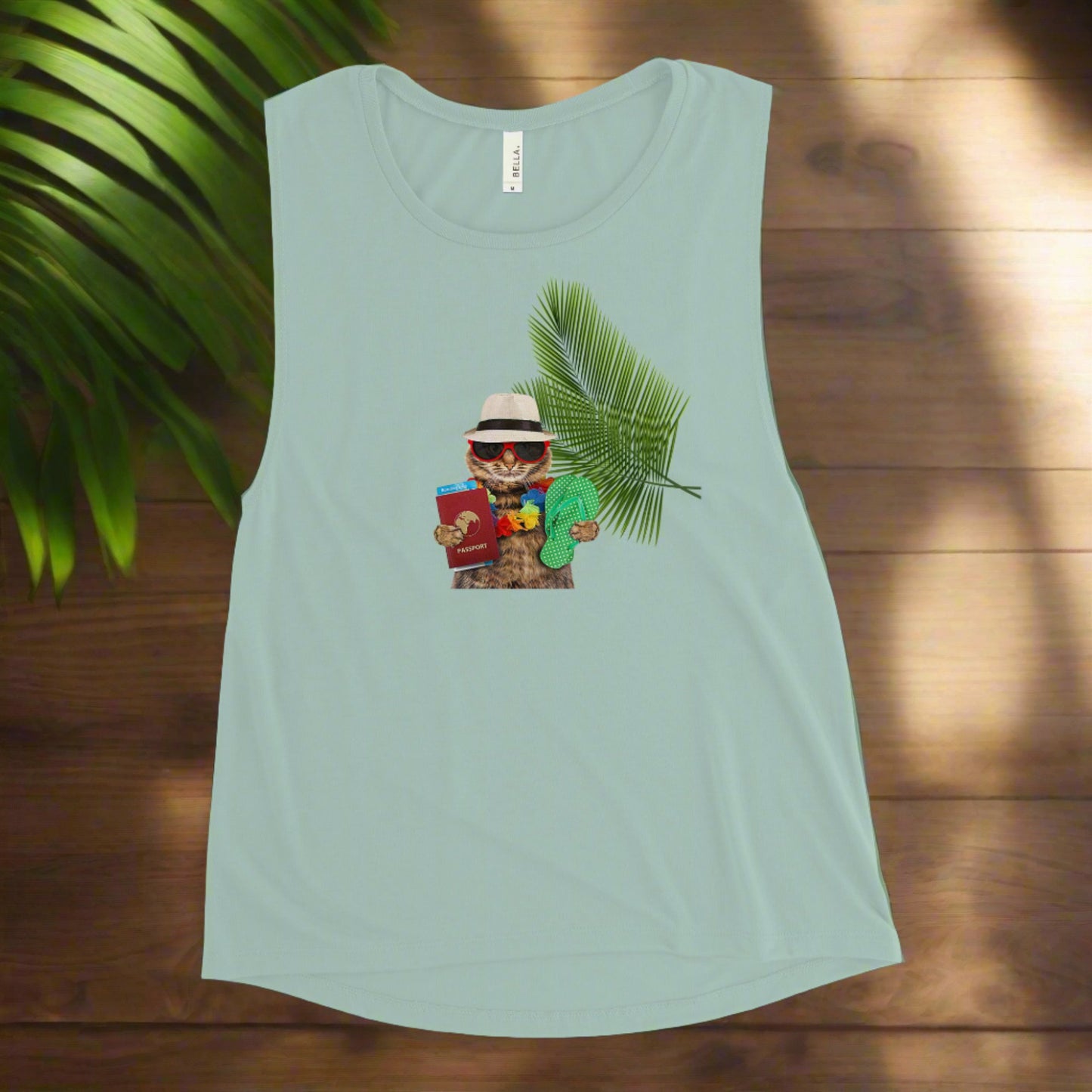 Ladies’ Muscle Tank CAT ON VACATION