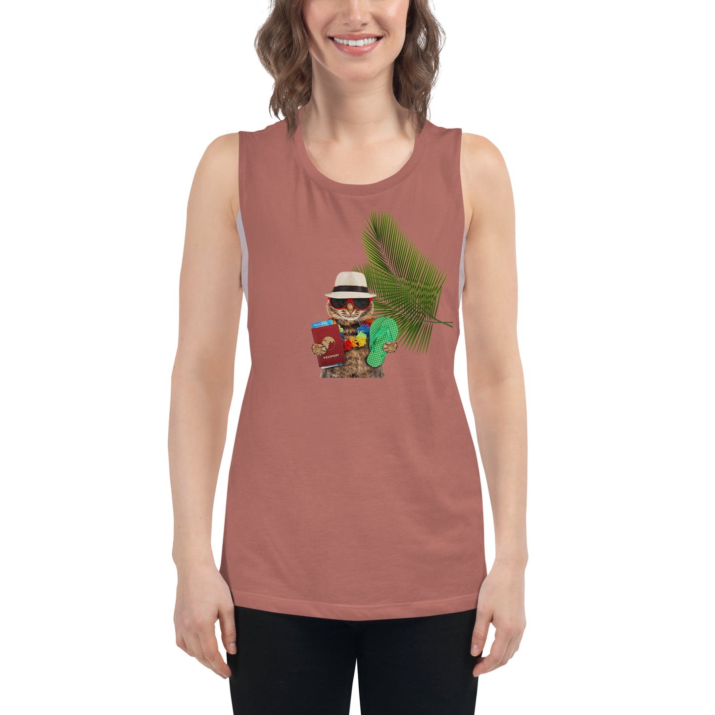 Ladies’ Muscle Tank CAT ON VACATION