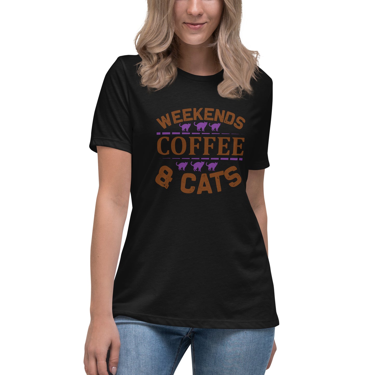 Camiseta Relaxed Mujer FINES DE SEMANA CAFÉ Y GATOS