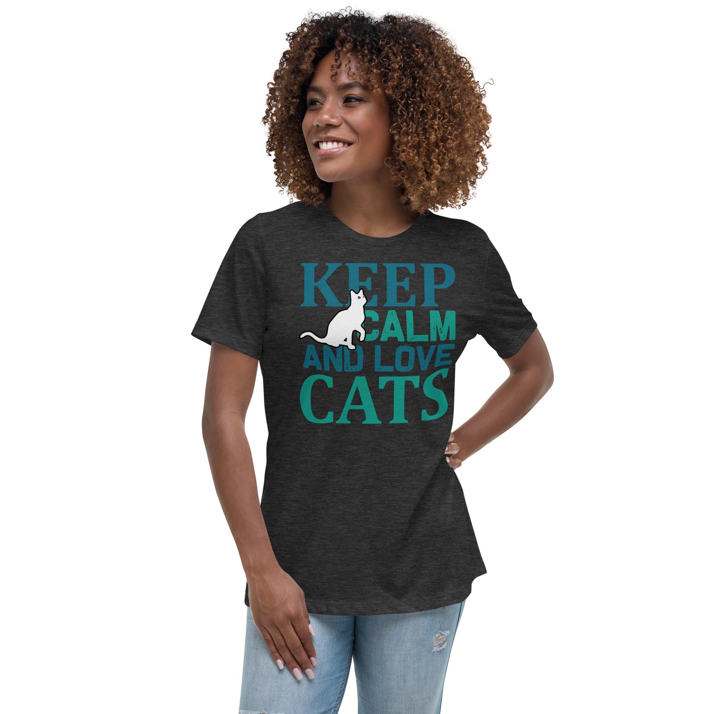 Camiseta holgada mujer MANTENGA LA CALMA Y AMA A LOS GATOS