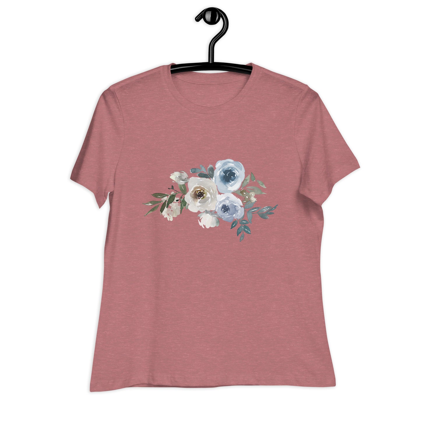 Women's Relaxed T-Shirt WHITE AND BLUE FLOWERS