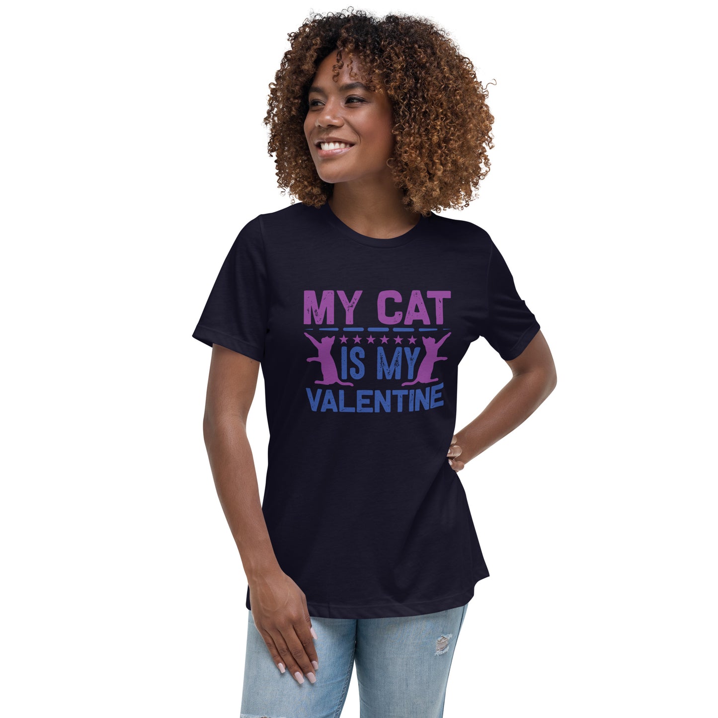 Camiseta ancha mujer MI GATO ES MI SAN VALENTÍN