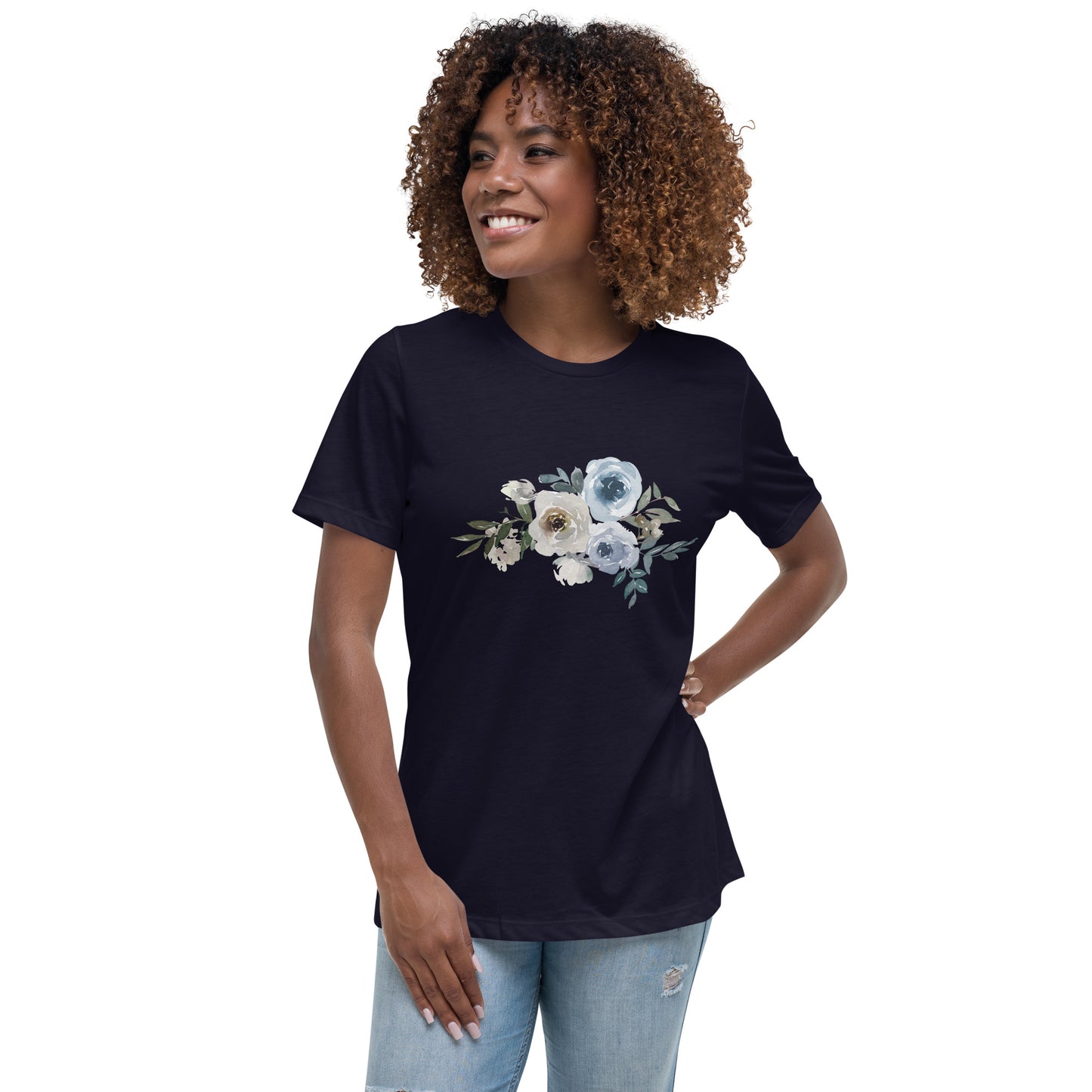 Camiseta holgada Mujer FLORES BLANCAS Y AZULES