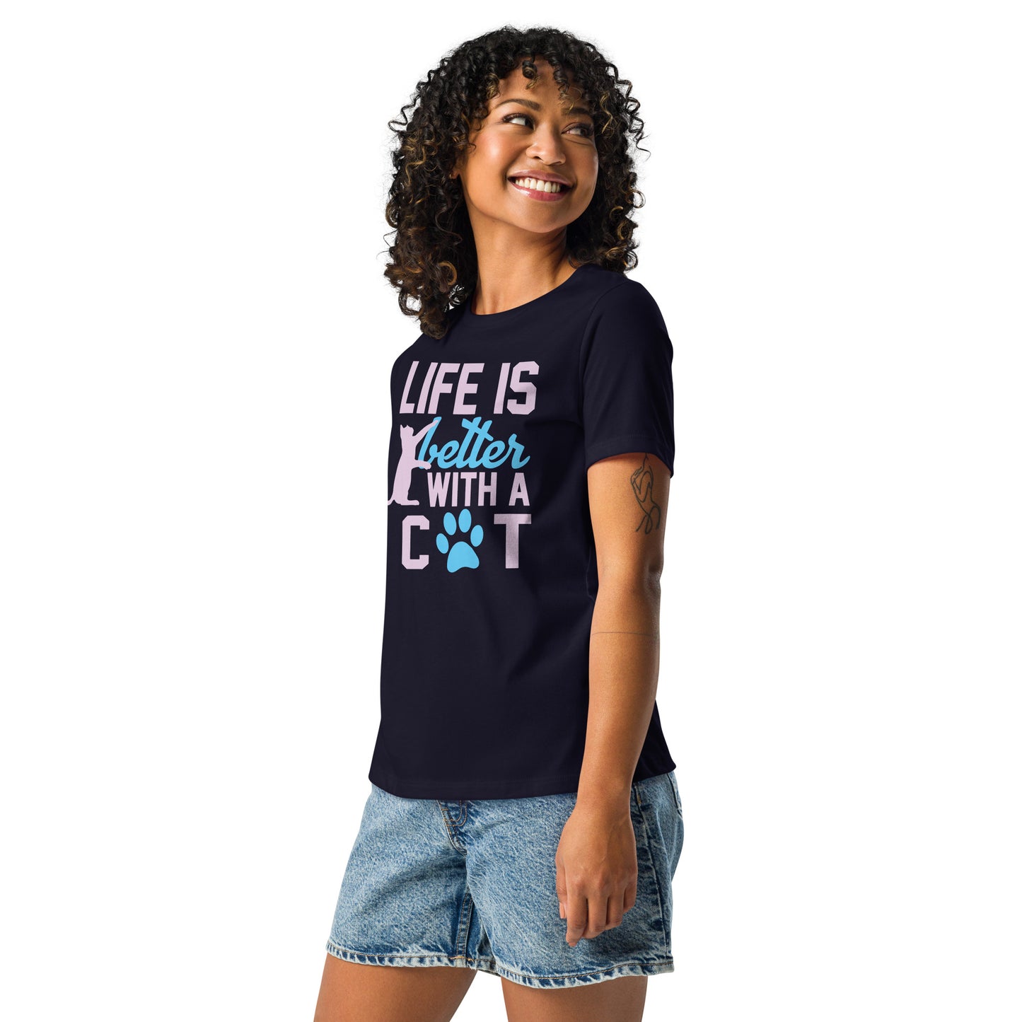 Women's Relaxed T-Shirt LIFE IS BETTER WITH A CAT